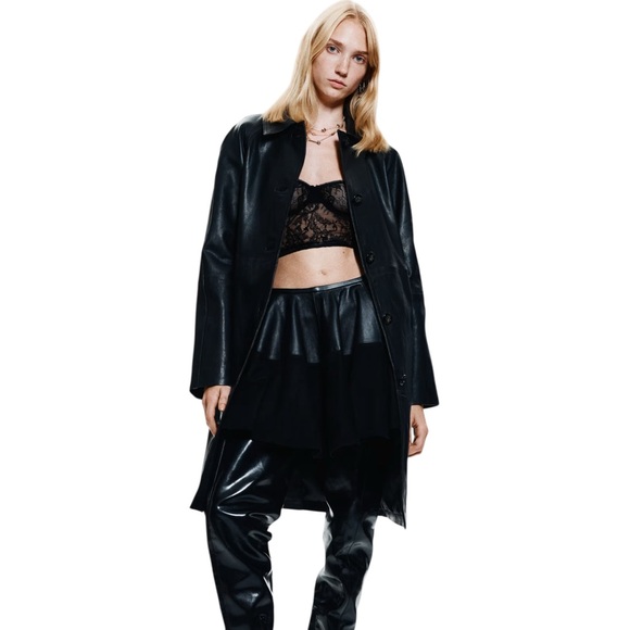 H&M NWT Knee Length Black Leather Jacket in Sz M - Picture 3 of 15